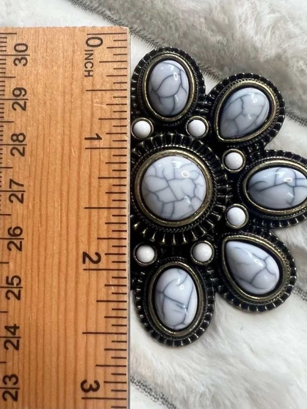 Premiere Design Western Faux White Howlite & Antique Brass Flower Brooc